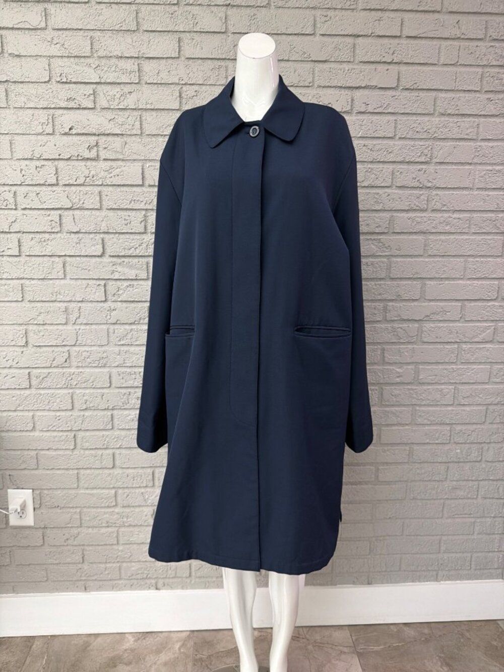 JNY Women's Navy-Blue Minimal Car Coat Size XL
